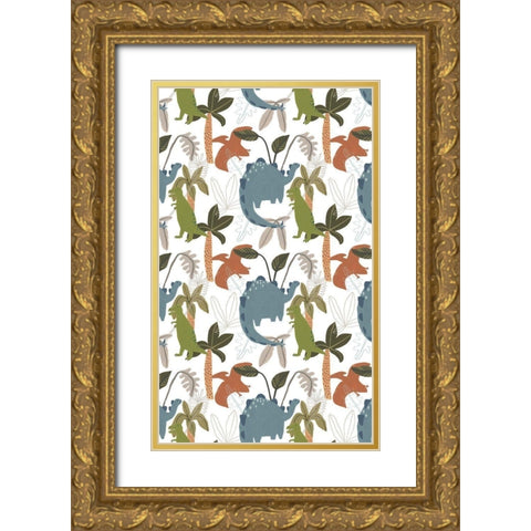 Mighty Dinos Collection E Gold Ornate Wood Framed Art Print with Double Matting by Vess, June Erica