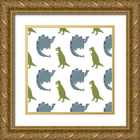 Mighty Dinos Collection F Gold Ornate Wood Framed Art Print with Double Matting by Vess, June Erica