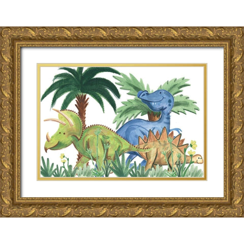 Dino Buddies Collection A Gold Ornate Wood Framed Art Print with Double Matting by Douglas, Jamie
