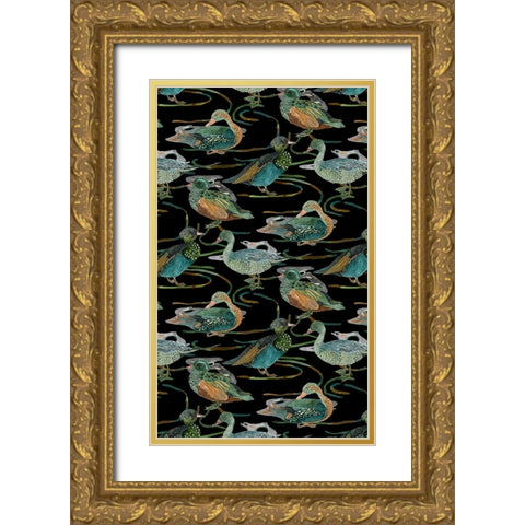 Duck in River Collection E Gold Ornate Wood Framed Art Print with Double Matting by Wang, Melissa