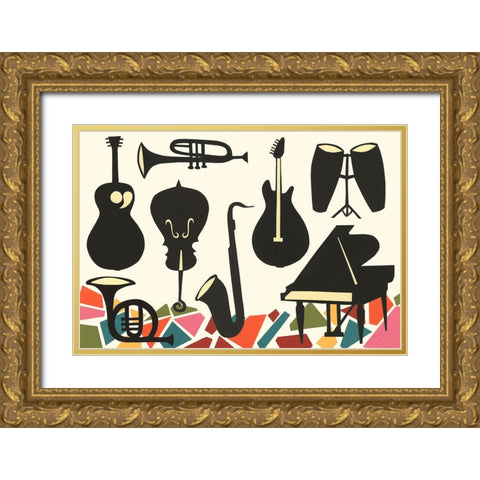 Cut Paper Instruments Collection A Gold Ornate Wood Framed Art Print with Double Matting by Moore, Regina