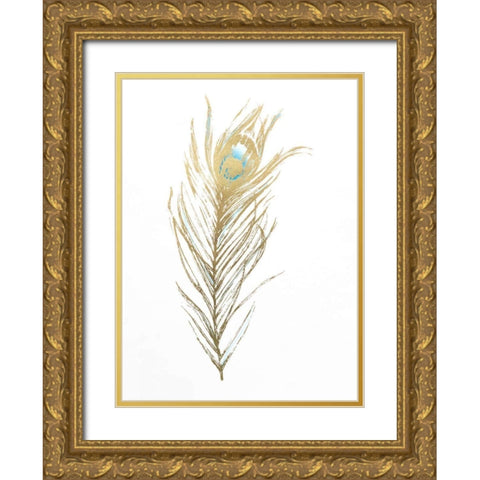 Gold Foil Feather I with Hand Color Gold Ornate Wood Framed Art Print with Double Matting by Harper, Ethan