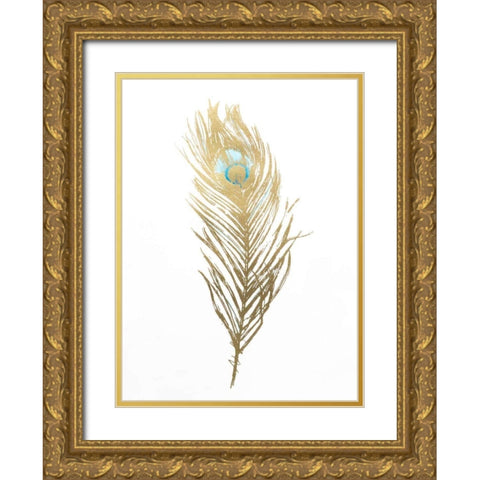Gold Foil Feather II with Hand Color Gold Ornate Wood Framed Art Print with Double Matting by Harper, Ethan