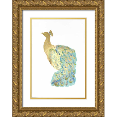 Gold Foil Peacock I with Hand Color Gold Ornate Wood Framed Art Print with Double Matting by Popp, Grace