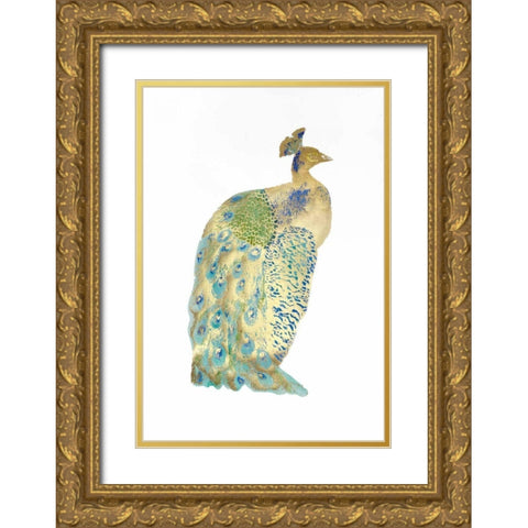 Gold Foil Peacock II with Hand Color Gold Ornate Wood Framed Art Print with Double Matting by Popp, Grace