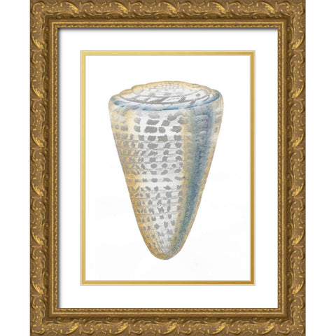 Silver Foil Shell I with Hand Color Gold Ornate Wood Framed Art Print with Double Matting by Vision Studio