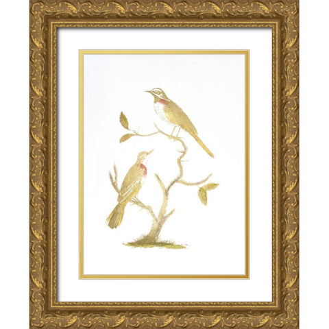 Gold Foil Birds II with Hand Color Gold Ornate Wood Framed Art Print with Double Matting by Nozeman