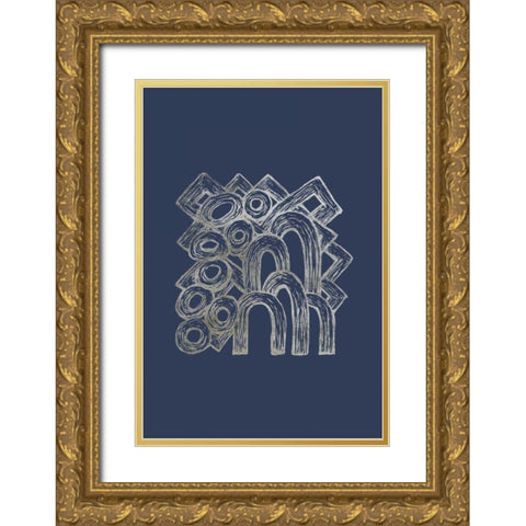 Silver Foil Playground I on Imperial Blue Gold Ornate Wood Framed Art Print with Double Matting by Stramel, Renee W.