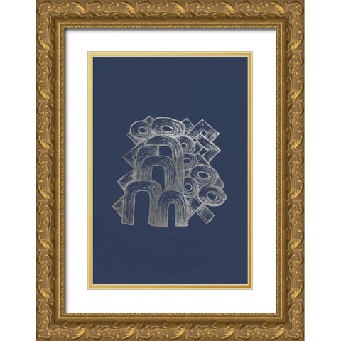 Silver Foil Playground II on Imperial Blue Gold Ornate Wood Framed Art Print with Double Matting by Stramel, Renee W.