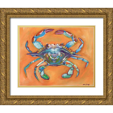 Blue Crab Gold Ornate Wood Framed Art Print with Double Matting by Seay, Anne