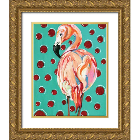 Polka Dot Flamingo Gold Ornate Wood Framed Art Print with Double Matting by Seay, Anne