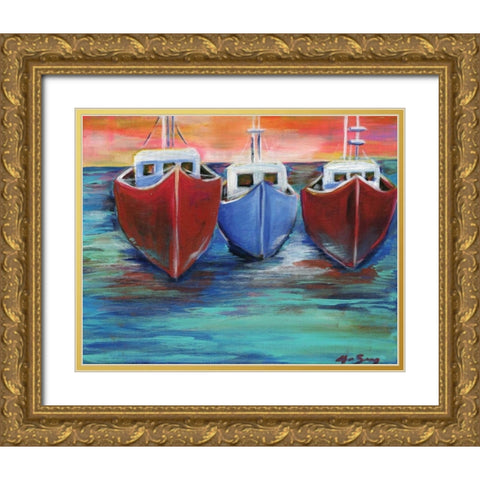 Boats Gold Ornate Wood Framed Art Print with Double Matting by Seay, Anne