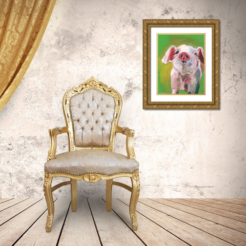 Pig Gold Ornate Wood Framed Art Print with Double Matting by Seay, Anne