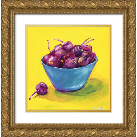 Bing Cherries Gold Ornate Wood Framed Art Print with Double Matting by Seay, Anne