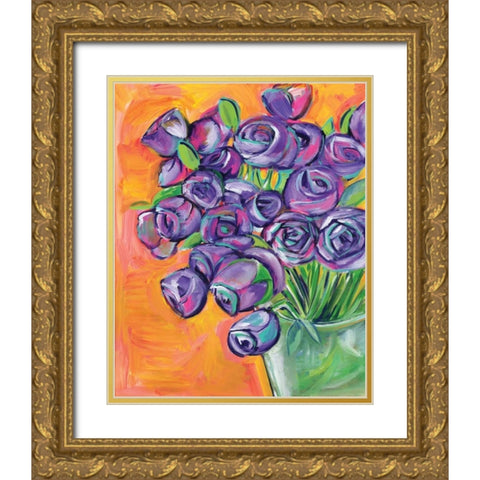 Purple Roses Gold Ornate Wood Framed Art Print with Double Matting by Seay, Anne