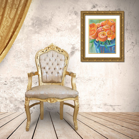 Orange Roses Gold Ornate Wood Framed Art Print with Double Matting by Seay, Anne
