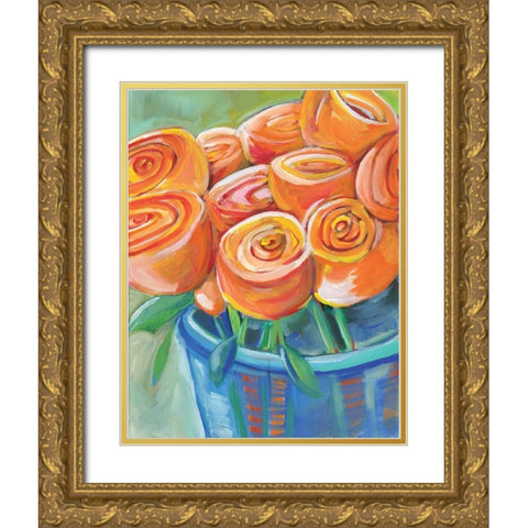 Orange Roses Gold Ornate Wood Framed Art Print with Double Matting by Seay, Anne