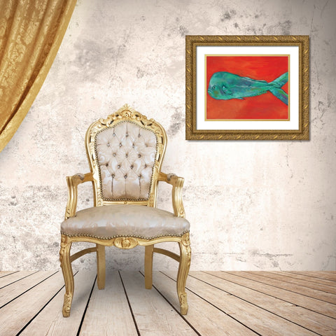 Fish and Orange Gold Ornate Wood Framed Art Print with Double Matting by Seay, Anne