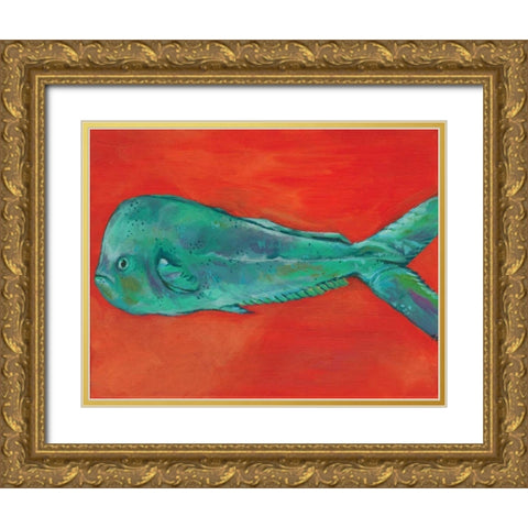 Fish and Orange Gold Ornate Wood Framed Art Print with Double Matting by Seay, Anne