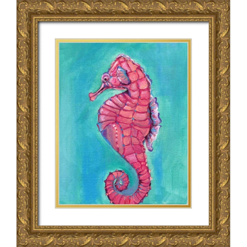Seahorse Gold Ornate Wood Framed Art Print with Double Matting by Seay, Anne