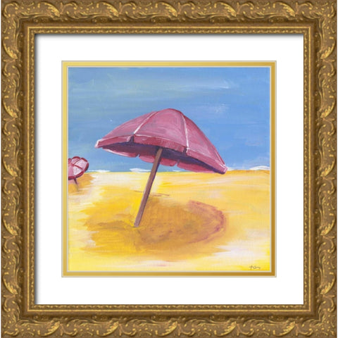 Umbrella Gold Ornate Wood Framed Art Print with Double Matting by Seay, Anne