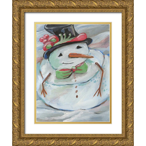 Snowman Gold Ornate Wood Framed Art Print with Double Matting by Seay, Anne