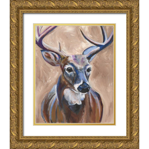 Deer Gold Ornate Wood Framed Art Print with Double Matting by Seay, Anne