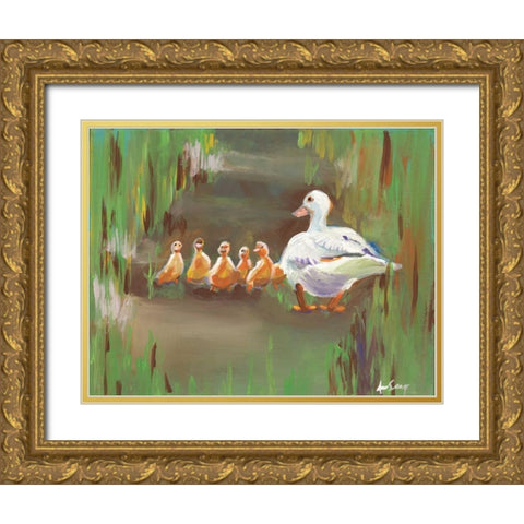 Ducks Gold Ornate Wood Framed Art Print with Double Matting by Seay, Anne