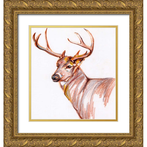 Deer in Pencil Gold Ornate Wood Framed Art Print with Double Matting by Seay, Anne