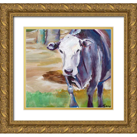 Cow Gold Ornate Wood Framed Art Print with Double Matting by Seay, Anne