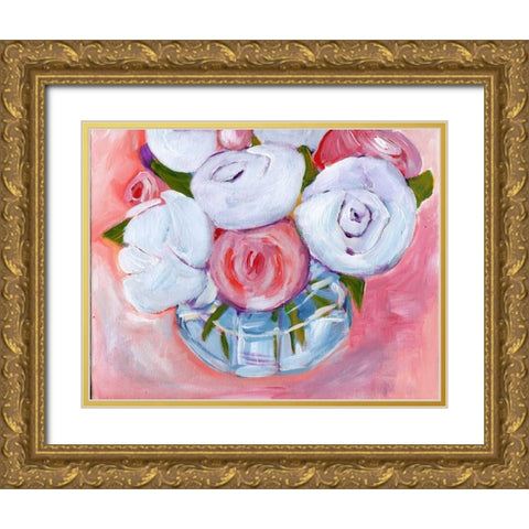 Fresh Floral Gold Ornate Wood Framed Art Print with Double Matting by Seay, Anne