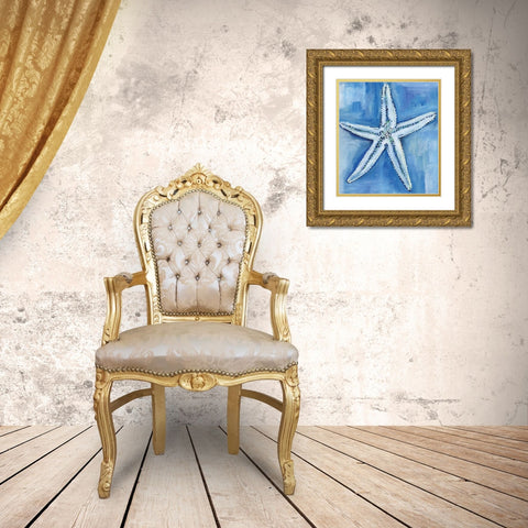 Starfish Blues Gold Ornate Wood Framed Art Print with Double Matting by Seay, Anne