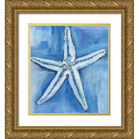 Starfish Blues Gold Ornate Wood Framed Art Print with Double Matting by Seay, Anne