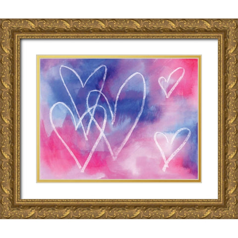 Blue Hearts Gold Ornate Wood Framed Art Print with Double Matting by Seay, Anne