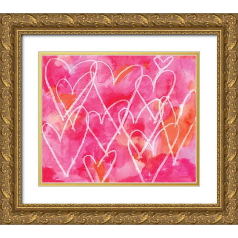 Hearts Gold Ornate Wood Framed Art Print with Double Matting by Seay, Anne