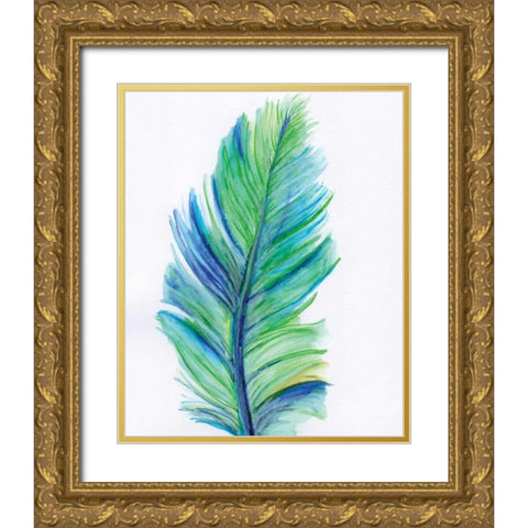 Blue Feather Gold Ornate Wood Framed Art Print with Double Matting by Seay, Anne