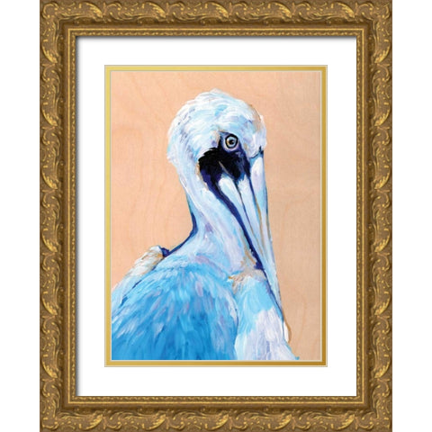 Blue and White Pelican  Gold Ornate Wood Framed Art Print with Double Matting by Seay, Anne