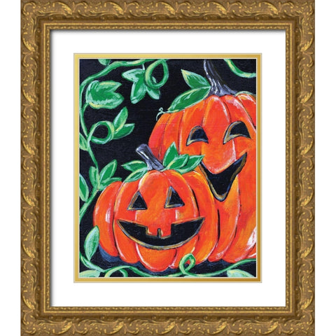 Halloween Pumpkins Gold Ornate Wood Framed Art Print with Double Matting by Seay, Anne