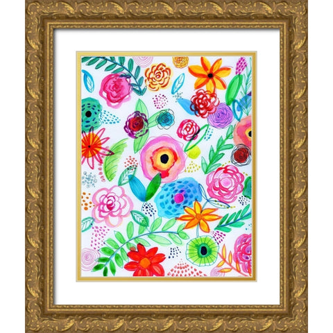 Floral Fun I Gold Ornate Wood Framed Art Print with Double Matting by Seay, Anne