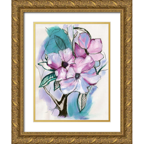 Inked Flowers Gold Ornate Wood Framed Art Print with Double Matting by Seay, Anne