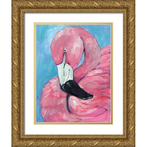 Pink Flamingo Gold Ornate Wood Framed Art Print with Double Matting by Seay, Anne