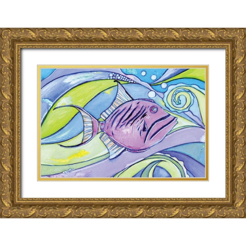 Surfin Fish Gold Ornate Wood Framed Art Print with Double Matting by Seay, Anne