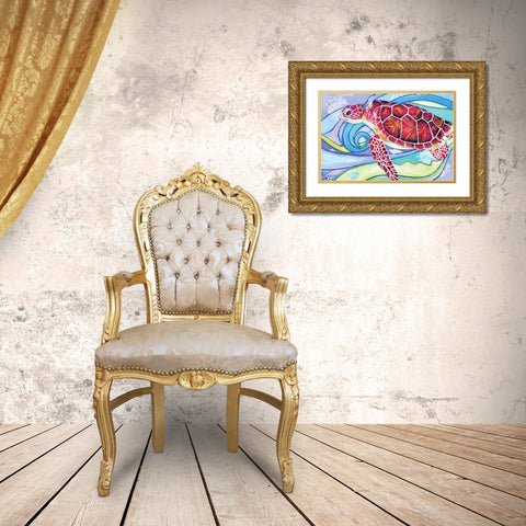 Surfin Turtle Gold Ornate Wood Framed Art Print with Double Matting by Seay, Anne