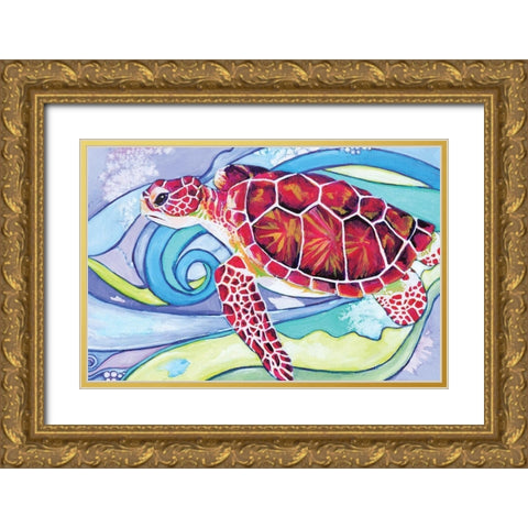 Surfin Turtle Gold Ornate Wood Framed Art Print with Double Matting by Seay, Anne