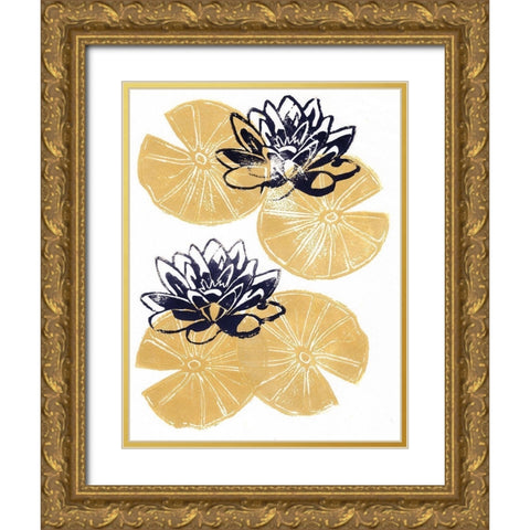 Golden Lily Pad Gold Ornate Wood Framed Art Print with Double Matting by Seay, Anne