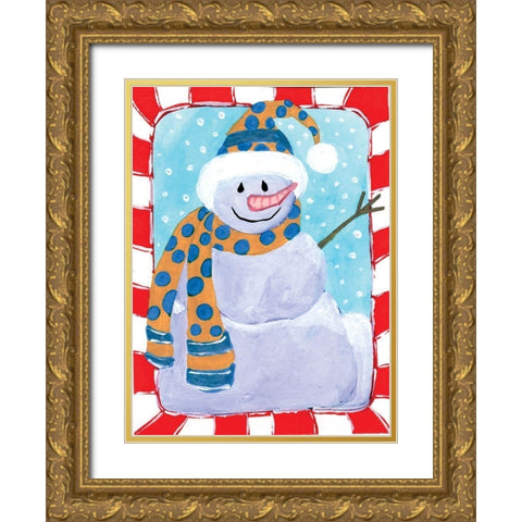 Happy Snowman I Gold Ornate Wood Framed Art Print with Double Matting by Seay, Anne