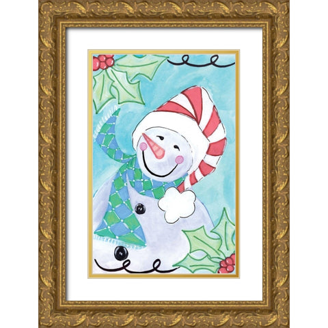Happy Snowman II Gold Ornate Wood Framed Art Print with Double Matting by Seay, Anne