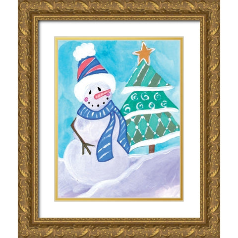 Happy Snowman III Gold Ornate Wood Framed Art Print with Double Matting by Seay, Anne
