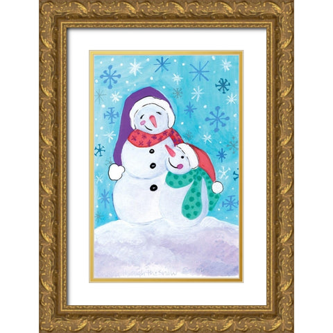 Happy Snowman and Baby Gold Ornate Wood Framed Art Print with Double Matting by Seay, Anne