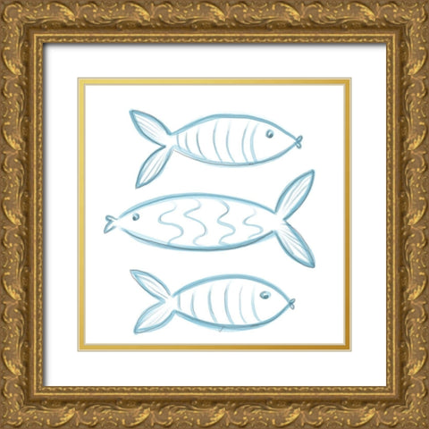 3 Fish Gold Ornate Wood Framed Art Print with Double Matting by Seay, Anne